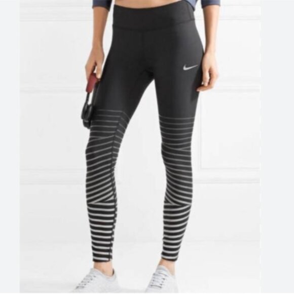 Brand New Women's NIKE Power Epic Lux Metallic Striped Dri-fit Stretch Leggings - Picture 3 of 16